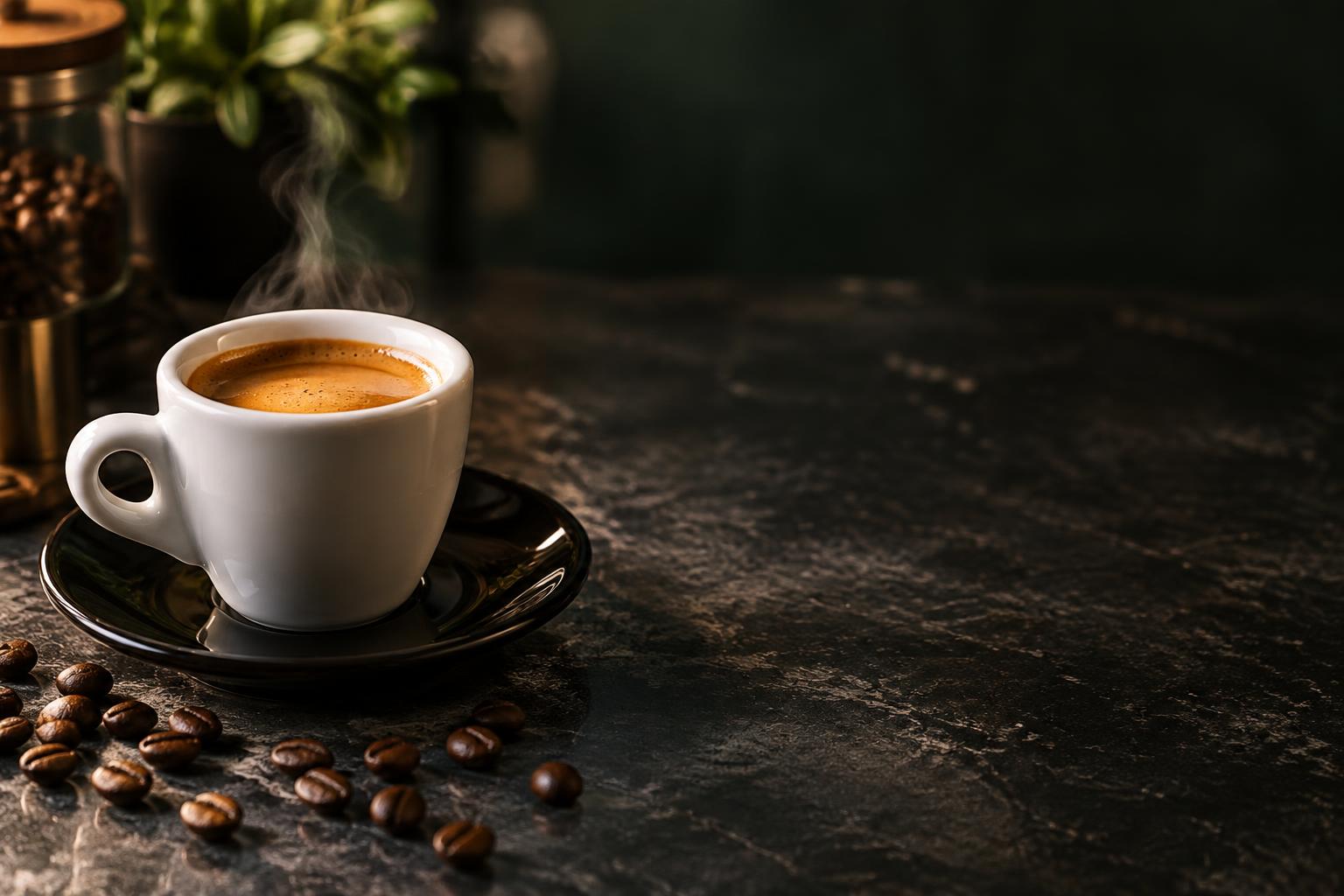 فنجان إسبريسو مع حبوب القهوة